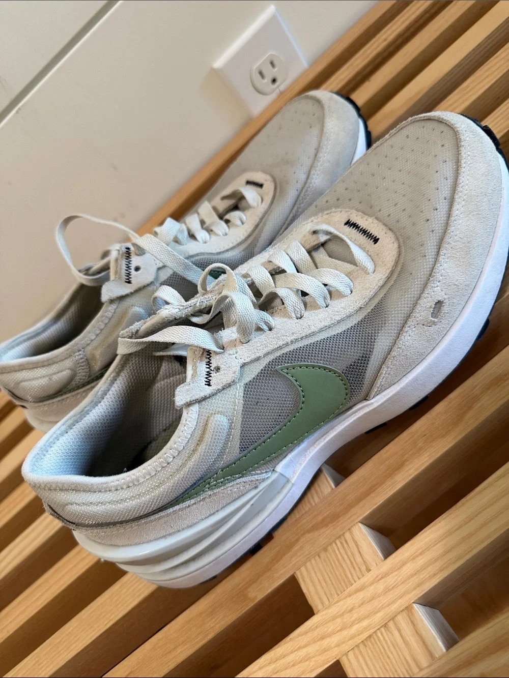 White & green waffle Athletic Sneakers - Comfortable Everyday Trainers